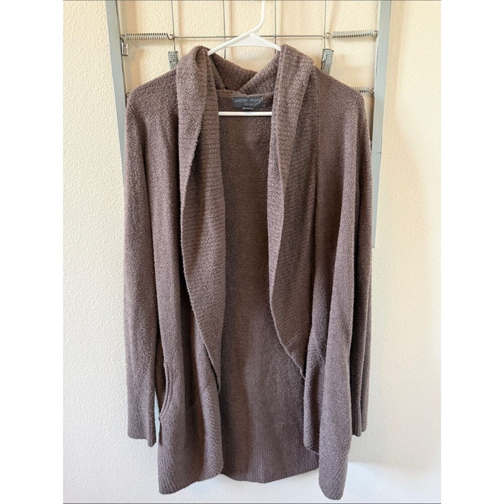 Barefoot Dreams Hooded Open-Front Cardigan — Taupe Brown
